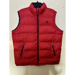 US Polo Assn. Vest‎ Mens Large L Red Pockets Full Zip Insulated Puffer